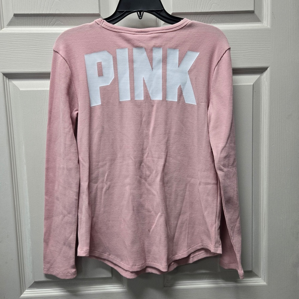 Victoria's Secret PINK Waffle Knit Thermal Long Sleeve Top Pink Small Y537